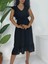 Omuzu Fırfırlı Beli Lastikli Sıfır Kol Midi Boy Ayrobin Elbise -Siyah 1