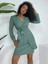 Kruvaze Yaka Bağlamalı Fırfırlı ayrobin Elbise -Mint 3