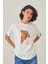 Ekru Dijital Baskılı Inci Detaylı Bisiklet Yaka Kısa Kollu T-Shirt 1