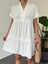 V Yaka Fistolu Ayrobin Elbise -Beyaz 1