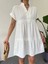 V Yaka Fistolu Ayrobin Elbise -Beyaz 2