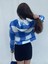 Kapşonlu Ekose Polar Crop Ceket -Mavi 1