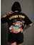 Unisex Bisiklet Yaka Baskılı Oversize T-Shirt - Siyah 1