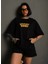 Unisex Bisiklet Yaka Baskılı Oversize T-Shirt - Siyah 2