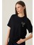Siyah Bisiklet Yaka Taş Detaylı Baskılı Kısa Kollu T-Shirt 5