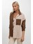 Kadın Kahverengi Krem Renk Bloklu Oversize Poplin Basic Gömlek HZL22S-BD1201161 3