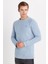 Erkek Slim Fit Dar Kesim Pamuklu Selanik Kumaş bisiklet Yaka mavi Sweatshirt 1