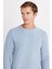 Erkek Slim Fit Dar Kesim Pamuklu Selanik Kumaş bisiklet Yaka mavi Sweatshirt 2