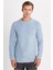 Erkek Slim Fit Dar Kesim Pamuklu Selanik Kumaş bisiklet Yaka mavi Sweatshirt 4