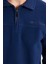 Erkek Standart Fit Pamuklu Selanik Kumaş Yarım Fermuarlı Polo Yaka Baskılı Indigo Sweatshirt 3