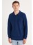 Erkek Standart Fit Pamuklu Selanik Kumaş Yarım Fermuarlı Polo Yaka Baskılı Indigo Sweatshirt 4