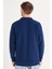 Erkek Standart Fit Pamuklu Selanik Kumaş Yarım Fermuarlı Polo Yaka Baskılı Indigo Sweatshirt 5