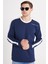 Erkek Standart Fit Pamuklu Jakarlı Bisiklet Yaka Baskılı Lacivert Sweatshirt 2