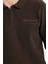 Erkek Standart Fit Pamuklu Selanik Kumaş Yarım Fermuarlı Polo Yaka Baskılı Kahverengi Sweatshirt 3