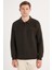 Erkek Standart Fit Pamuklu Selanik Kumaş Yarım Fermuarlı Polo Yaka Baskılı Kahverengi Sweatshirt 4