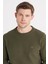 Erkek Slim Fit Dar Kesim Pamuklu Selanik Kumaş bisiklet Yaka haki Sweatshirt 2