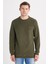 Erkek Slim Fit Dar Kesim Pamuklu Selanik Kumaş bisiklet Yaka haki Sweatshirt 4