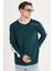 Erkek Standart Fit Pamuklu Jakarlı Bisiklet Yaka Baskılı Yeşil Sweatshirt 1