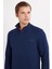 Erkek Slim Fit Dar Kesim Pamuklu Yarım Fermuarlı Dik Yaka Lacivert Sweatshirt 2