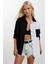 Kadın Siyah Beyaz Renk Bloklu Oversize Poplin Basic Gömlek HZL22S-BD1201161 1