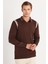 Erkek Slim Fit Dar Kesim Uzun Kol Polo Yaka Çizgili Kahverengi Kazak 1
