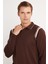 Erkek Slim Fit Dar Kesim Uzun Kol Polo Yaka Çizgili Kahverengi Kazak 2