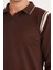 Erkek Slim Fit Dar Kesim Uzun Kol Polo Yaka Çizgili Kahverengi Kazak 3