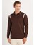 Erkek Slim Fit Dar Kesim Uzun Kol Polo Yaka Çizgili Kahverengi Kazak 4