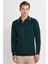 Erkek Slim Fit Dar Kesim Çizgi Detaylı Yeşil Polo Yaka Kazak 4