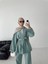 Kadın Oversize Dokuma Kumaş Kuşaklı Tunik-Pantolon Alt Üst Takım,ikili Takım 1