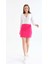 Kadın Pembe Beli Lastikli Yüksek Bel Mini Örme Etek 3