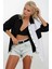 Kadın Siyah Beyaz Renk Bloklu Oversize Poplin Basic Gömlek HZL22S-BD1201161 5