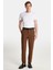 Erkek Regular Fit Chino Esnek Yandan Cepli Önü Fermuarlı Pamuklu Dokulu kahverengi Pantolon 3