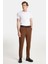 Erkek Regular Fit Chino Esnek Yandan Cepli Önü Fermuarlı Pamuklu Dokulu kahverengi Pantolon 4