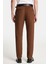 Erkek Regular Fit Chino Esnek Yandan Cepli Önü Fermuarlı Pamuklu Dokulu kahverengi Pantolon 5