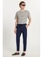Erkek Slim Fit Pamuklu Beli Bağlamalı Yan Cepli Katlamalı Paça Jogger Lacivert Pantolon 2