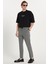 Erkek Slim Fit Dar Kesim Pamuklu Lastikli Beli Bağcıklı Koyu Gri Pantolon 4