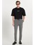 Erkek Slim Fit Dar Kesim Pamuklu Lastikli Beli Bağcıklı Koyu Gri Pantolon 2