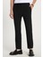 Erkek Slim Fit Dar Kesim Pamuklu Lastikli Beli Bağcıklı Siyah Pantolon 1
