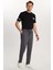 Erkek Slim Fit Pamuklu Beli Bağlamalı Yan Cepli Katlamalı Paça Jogger Antrasit Pantolon 4
