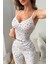 Ekru Yaz Romantizmi Askılı Pijama Takımı 7359 3