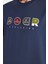 Relax Fit Rahat Kesim Pamuklu Ön Baskı Detaylı Bisiklet Yaka Lacivert Erkek Tişört 3