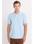 Erkek Regular Fit Klasik Kesim Pamuklu Yumuşak Dokulu Serin Tutan Kumaş Düz Mavi Polo Yaka Tişört 1