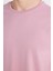 Unisex Slim Fit Dar Kesim %100 Pamuk Yumuşak Dokulu Lila Bisiklet Yaka Tişört 3