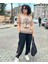 Kadın Hayat Ağacı Taş Baskı Detaylı Omuz Etek File Detay %100 Pamuk T-Shirt 3