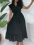 Omuzları Fırfırlı Sıfır Kol Beli Lastikli Bağcıklı Ayrobin Elbise -Siyah 2