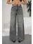 Kadın Gri Jeans Bol Paça Yüksek Bel 2