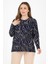 Kadın Orta Yaş ve Üzeri Baskı Desenli Simli Likralı Mavi Anne Penye Bluz 1
