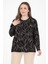 Kadın Orta Yaş Ve Üzeri Baskı Desenli Simli Likralı Yırtmaçlı Siyah Anne Penye Bluz 1