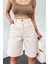Çift Cepli Bermuda Denim Şort Krem-M 3